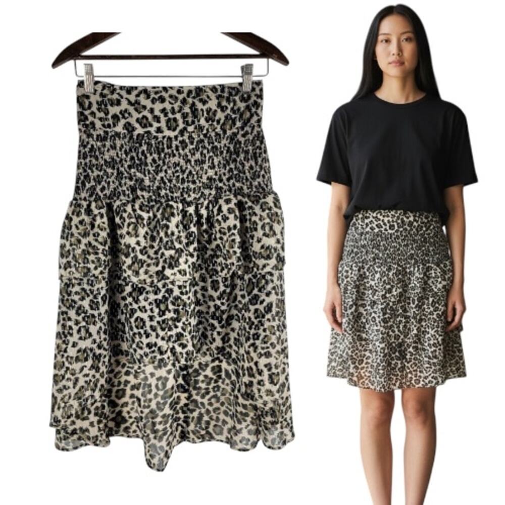 NEW Walter Baker Tiered Ruffle Skirt Dusty Olive Leopard Print Size 4
